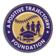 Official A Positive Trajectory Foundation logo featuring youth athletes, softball stitching, a graduation cap, and a diploma